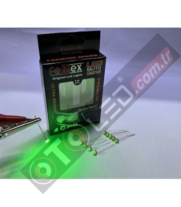 FEMEX Premium 10'lu İnce Bacaklı Kıl Led 3030 Chipset 1smd Mini Led Ampul Yeşil
