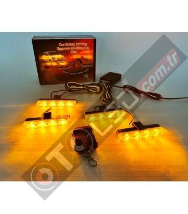 Turuncu Panjur Led 4lü Çakarlı Modlu Kumandalı 12v