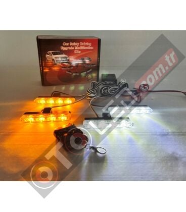 Turuncu Beyaz Panjur Led 4lü Çakarlı Modlu Kumandalı 12v