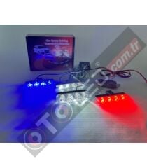 Mavi Kırmızı Beyaz Panjur Led 4lü Çakarlı Modlu Kumandalı 12v