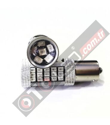 P21W 1156  Tek Duy BA15S Led Ampul Kırmızı 2835 Chip 66smd Ultra Parlak Mercekli