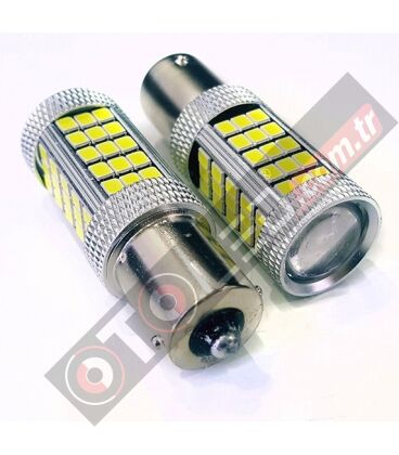 P21W 1156 Tek Duy BA15S Soket Led Ampul Beyaz 2835 Chip 66smd Ultra Parlak 6000K Mercekli