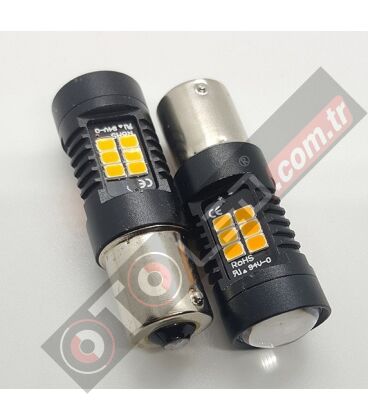 FEMEX Platinum P21W 1156 Tek Duy Dipli BA15S Soketli Led Ampul Turuncu Mercekli Ultra Parlak