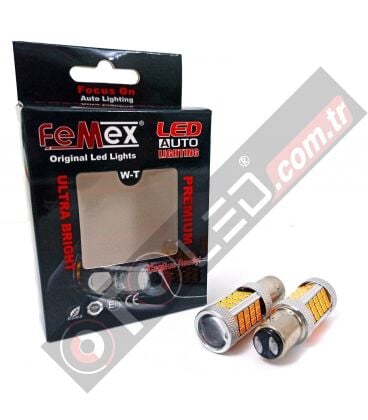 P21W 1157 Çift Duy BAY15D Soket Led Ampul Turuncu 2835 Chip 66smd Ultra Parlak Mercekli