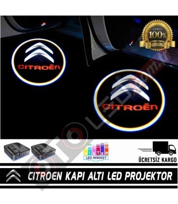 Citröen Araçlar İçin Mesafe Sensörlü  Fotoselli Pilli Yapıştırmalı Kapı Altı Led Logo