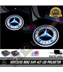 Mercedes Araçlar İçin Mesafe Sensörlü  Fotoselli Pilli Yapıştırmalı Kapı Altı Led Logo