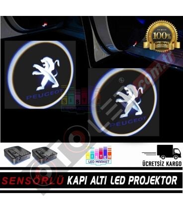 Peugeot Araçlar İçin Mesafe Sensörlü  Fotoselli Pilli Yapıştırmalı Kapı Altı Led Logo