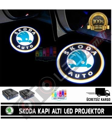 Skoda Araçlar İçin Mesafe Sensörlü  Fotoselli Pilli Yapıştırmalı Kapı Altı Led Logo