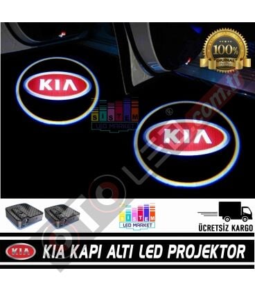 Kia Araçlar İçin Mesafe Sensörlü  Fotoselli Pilli Yapıştırmalı Kapı Altı Led Logo