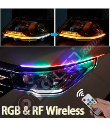 Android/ios Kontrollü RGB Far Kaşı Gündüz Ledi Audi Stil Kayar Sinyalli Flexible Neon Led 60cm