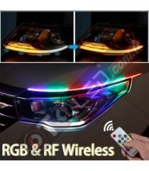 Android/ios Kontrollü RGB Far Kaşı Gündüz Ledi Audi Stil Kayar Sinyalli Flexible Neon Led 60cm