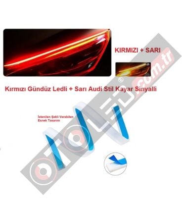 Selamlamalı Far Kaşı Gündüz Ledi Audi Stil Kayar Sinyalli Flexible Neon Led Kırmızı-Sarı 60cm