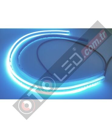 Selamlamalı Far Kaşı Gündüz Ledi Audi Stil Kayar Sinyalli Flexible Neon Led Turkuaz-Sarı 60cm